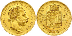 Hungary 20 Francs- 8 Forint 1875 KB