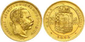 Hungary 20 Francs- 8 Forint 1876 KB