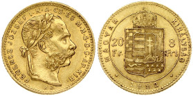 Hungary 8 Forint- 20 Francs 1882KB
