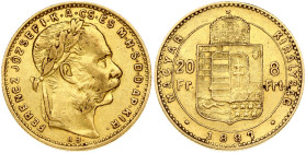 Hungary 20 Francs- 8 Forint 1887 KB