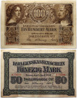 Kowno 50 & 100 Mark 1918  Darlehnskasse Ost Lot of 2 Banknotes