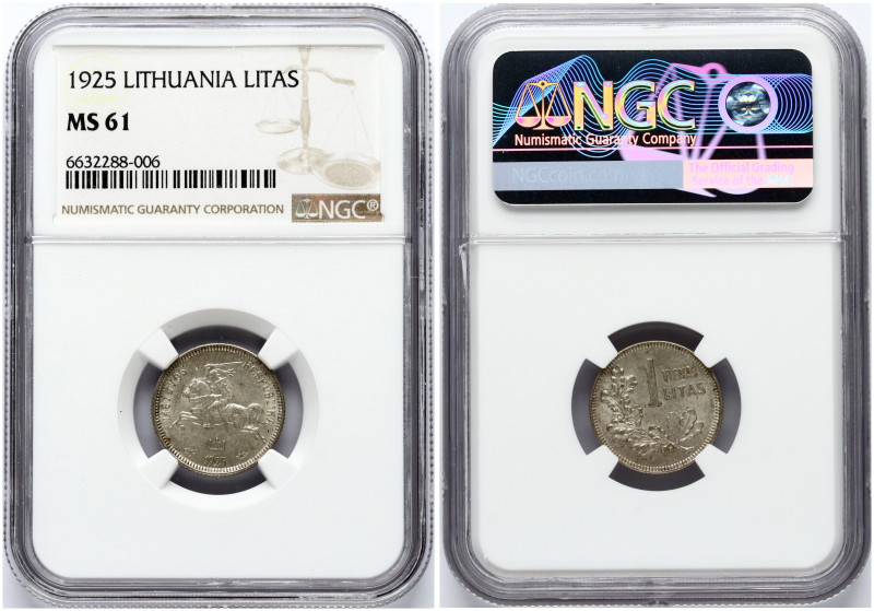 Lithuania. 1 Litas 1925. Silver. KM-76. NGC MS 61