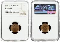 Lithuania 2 Centai 1936 NGC MS 65 RB ONLY ONE COIN IN HIGHER GRADE