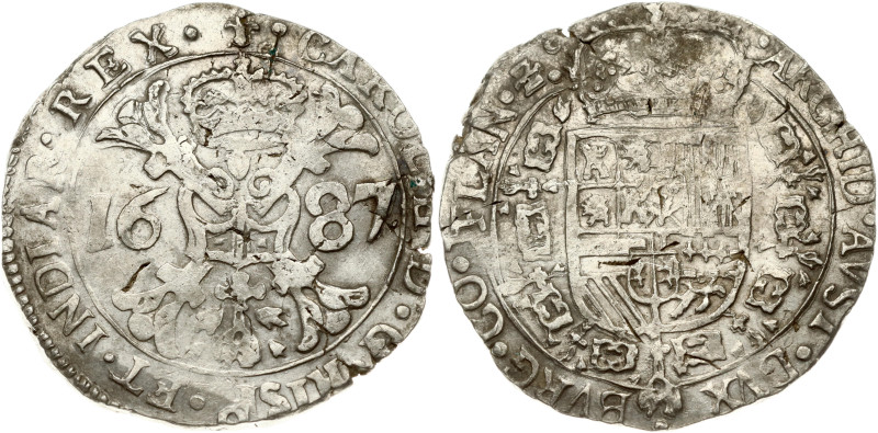 Spanish Netherlands, Flanders. Charles II (1665-1700). Patagon 1687. Silver 28.0...