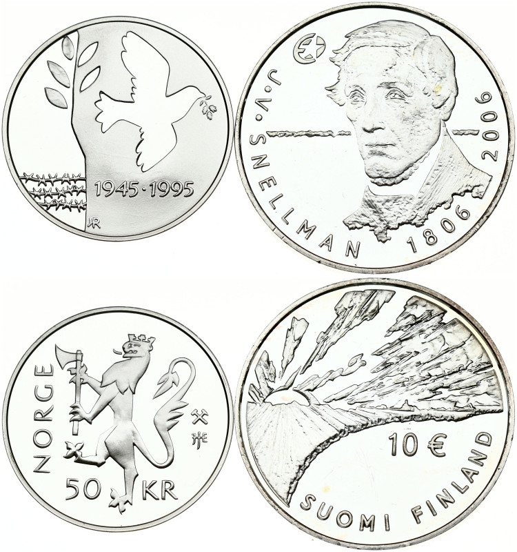 Norway 50 Kroner 1995 & Finland 10 Euro 2006. 50 years since the end of World Wa...