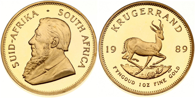 South Africa. Krugerrand 1989. Gold .917, 33.93 g. Fr. B1; KM-73.