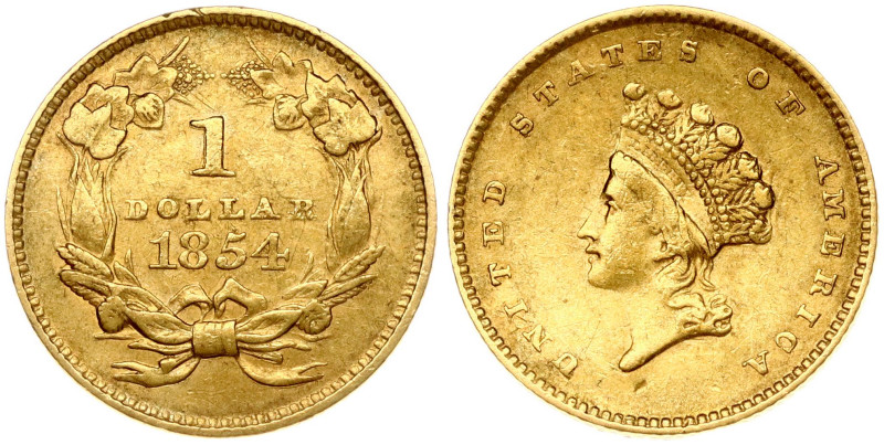 USA. Dollar 1854 Liberty Head, Philadelphia. Gold 1.66 g. Fr. 89; KM-73.