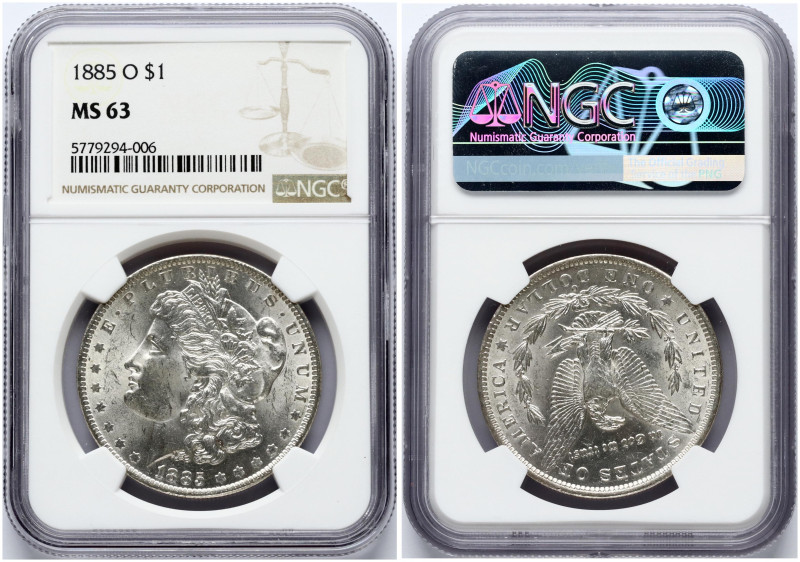 USA. Morgan Dollar 1885 O, New Orleans. Silver. KM 110. NGC MS 63