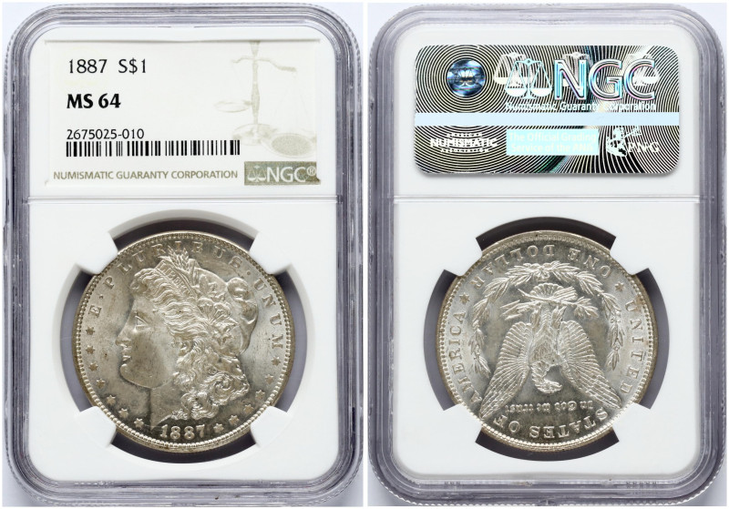 USA. Morgan Dollar 1887, Philadelphia. Silver. KM 110. NGC MS 64