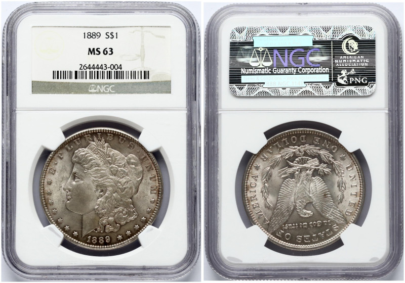 USA. Morgan Dollar 1889, Philadelphia. Silver. KM 110. NGC MS 63