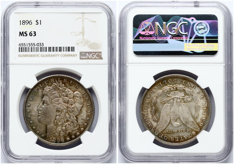 USA. Morgan Dollar 1896, Philadelphia. Silver. KM 110. NGC MS 63