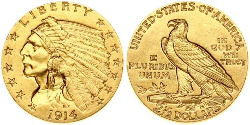 USA. 2½ Dollars 1914 Philadelphia. Indian Head - Quarter Eagle. Gold 4.17g. Fr. ...
