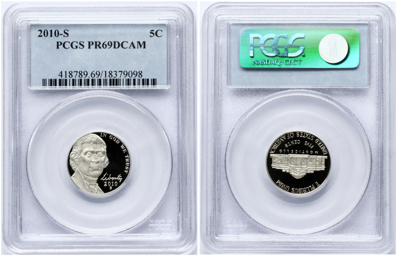 USA 5 Cents 2010 S 'Jefferson Nickel' San Francisco. The portrait of Thomas Jeff...