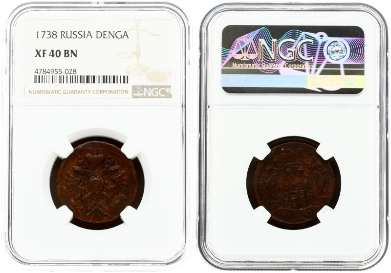 Russia. Anna Ioannovna (1730-1740). Denga 1738. Copper. Bitkin 365. NGC XF 40 BN