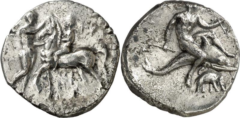 (340-332 a.C.). Calabria. Taras. Didracma. (S. 370) (CNG. I, 798 sim). 5,99 g. M...