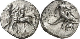 (340-332 a.C.). Calabria. Taras. Didracma. (S. 370) (CNG. I, 798 sim). 5,99 g. MBC.