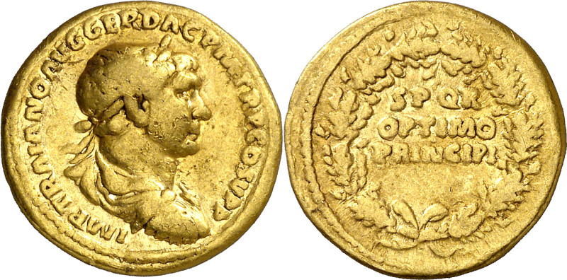 (107 d.C.). Trajano. Áureo. (Spink falta) (Co. 581) (RIC. 150) (Calicó 1121). Do...