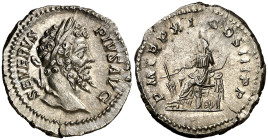 (203 d.C.). Septimio Severo. Denario. (Spink 6334) (S. 461) (RIC. 189b). Bella. 3,54 g. EBC+.