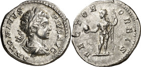 (201 d.C.). Caracalla. Denario. (Spink 6880 var) (S. 545) (RIC. 141). 3,23 g. EBC.
