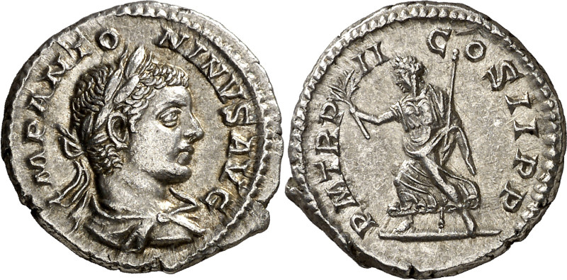 (219 d.C.). Eliogábalo. Denario. (Spink 7530) (S. 143) (RIC. 21). 3,57 g. EBC-.