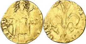 Ferran I (1412-1416). Mallorca. Florí. (Cru.V.S. 758) (Cru.C.G. 2806) Marcas: león y buey en anverso y reverso. Sirvió como joya. Escasa. 3,40 g. BC+....