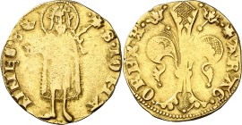 Alfons IV (1416-1458). València. Florí. (Cru.V.S. 811.1) (Cru.C.G. 2832). Marca: corona. Sirvió como joya. 3,42 g. MBC-.