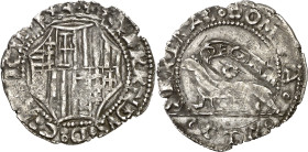 Ferran I de Nàpols (1458-1494). Nàpols. Mig carli. (Cru.V.S. 1040) (Cru.C.G. ) (MIR ). Cospel ligeramente faltado. Escasa. 0,87 g. MBC-.