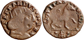 Ferran I de Nàpols (1458-1494). Nàpols. Cavall. (Cru.V.S. 1078) (Cru.C.G. 3487) (MIR. 85/8). Acuñación algo floja en el centro del reverso. 1,43 g. MB...