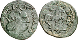 Frederic III de Nàpols (1496-1501). Nàpols. Cavall. (Cru.V.S. 1116) (Cru.C.G. 3532) (MIR. 110/2). Acuñada sobre otra moneda. Escasa. 1,20 g. MBC.