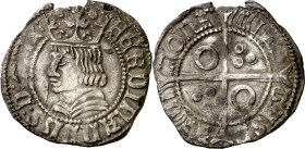 Ferran II (1479-1516). Barcelona. Croat. (Cru.V.S. 1141.2) (Cru.C.G. 3070). Cospel ligeramente irregular. 2,83 g. (MBC+).