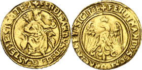 Ferran II (1479-1516). Sicília. Águila ó trionfo. (Cru.V.S. 1226) Cru.C.G. 3134a). Sirvió como joya. 3,45 g. (MBC).