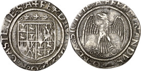 Ferran II (1479-1516). Sicília. Tarí. (Cru.V.S. 1239) (Cru.C.G. 3146) (MIR. 244.2). Ligeramente recortada. Escasa. 2,83 g. MBC.