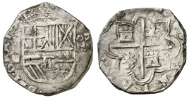 1592. Felipe II. Segovia. (I). 4 reales. (AC. 543). Ex Aureo 26/01/2005, nº 448. Rara. 13,57 g. MBC.