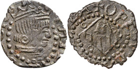 Felipe III. Banyoles. 1 diner. (AC. 1) (Cru.C.G. 3660). Escudo con anillos en los espacios. 0,44 g. MBC+.