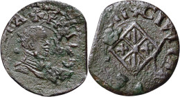 1611. Felipe III. Vic. 1 diner. (AC. 55) (Cru.C.G. 3900). Cospel faltado. Concreciones. 1,26 g. BC+.