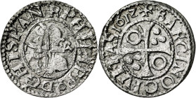 1612. Felipe III. Barcelona. 1/2 croat. (AC. 375) (Cru.C.G. 4342b). Plata mal batida. 1,30 g. (BC+/MBC-).