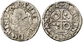 1614. Felipe III. Barcelona. 1/2 croat. (AC. 379) (Badia 1029, mismo ejemplar) (Cru.C.G. 4342i). Ex Colección Josep Cruixent i Pruna. Rara. BC+/MBC-.