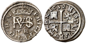 1652. Felipe IV. Segovia. BR. 1/2 real. (AC. 631). Marca de ceca grande. 1,47 g. MBC/MBC+.