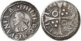 1654. Felipe IV. Barcelona. 1 croat. (AC. 668) (Cru.C.G. 4414n var). Oxidaciones en reverso. Ex Colección Ègara 26/04/2017, nº 803. Rara. 2,74 g. (MBC...