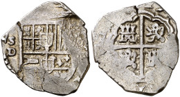 (16)27. Felipe IV. Sevilla. D. 2 reales. (AC. 971). Doble escudo de Flandes y Tirol, uno en el lugar del escusón de Portugal. Pátina. Acuñación floja....