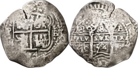 1654. Felipe IV. Potosí. E. 8 reales. (AC. 1506). Doble fecha. Corrosiones marinas. 16,38 g. BC.