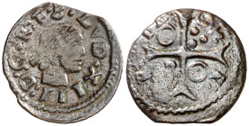 s/d. Guerra dels Segadors. Cervera. 1 diner. (AC. 119) (Cru.C.G. 4592). Lluís XIII. 0,89 g. MBC+/MBC.