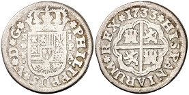1733. Felipe V. Sevilla. PA. 1 real. (AC. 657). Rayitas. 2,45 g. BC+.