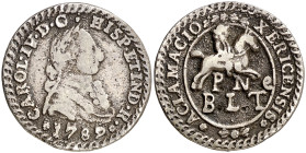 1789. Carlos IV. Jerez de la Frontera. Proclamación. Módulo de 2 reales. (Ha. 57) (V. 83) (V.Q. 13110). Rara. Plata fundida. 5,76 g. MBC.