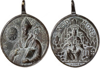 (s. XVIII). Sant Benet y la Virgen de Montserrat. Con anilla. Bronce. 41,56 g. 46x42 mm. EBC-.