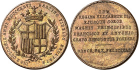 1846. Isabel II. Barcelona. Bodas reales. (Cru.Medalles 555a) (RAH. 594) (Ruiz Trapero 663) (V. 385) (V.Q. 14293 var metal). Bella. Bronce. 6,33 g. Ø2...