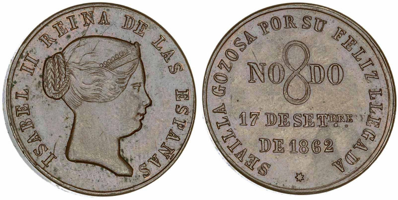 1862. Isabel II. Sevilla. Visita real. (V.Q. 14357 var. metal) (Ruiz Trapero 733...