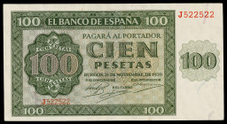 1936. Burgos. 100 pesetas. (Ed. D22a) (Ed. 421a). 21 de noviembre. Serie J. EBC-.