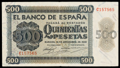 1936. Burgos. 500 pesetas. (Ed. D23a) (Ed. 422a). 21 de noviembre. Serie C. Raro. MBC-.