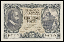 1940. 25 pesetas. (Ed. D37a) (Ed. 436a). 9 de enero, Juan de Herrera. Serie D. Lavado y planchado. Escaso. EBC-.